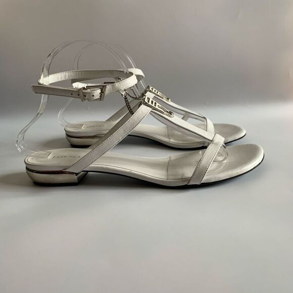 La Perla Leather T-Strap Chain Sandal in White Size 40 - Picture 5 of 12